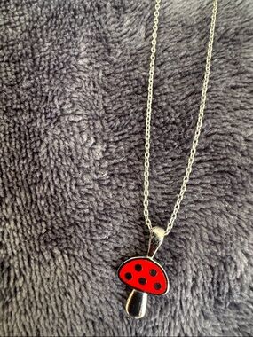 Red Mushroom Silver Pendant Necklace